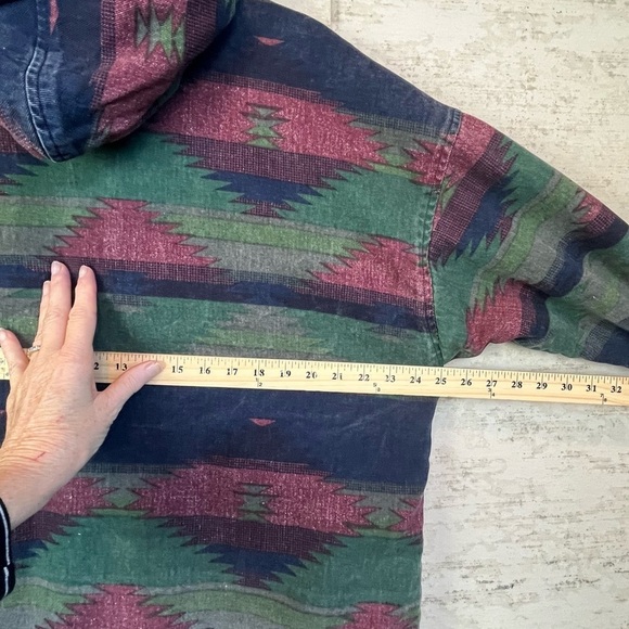 Vintage Southwestern Aztec Pattern Reverible Mens Hooded Wool Coat Jacket Large - Picture 12 of 16